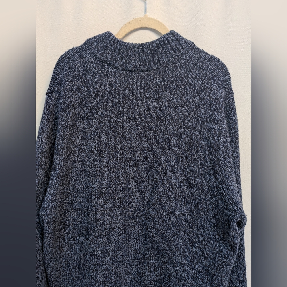 L.L. Bean 100% Lambs Wool VTG Blue Marbled Knit 1/4 Button Up Sweater Size XL - Picture 11 of 12